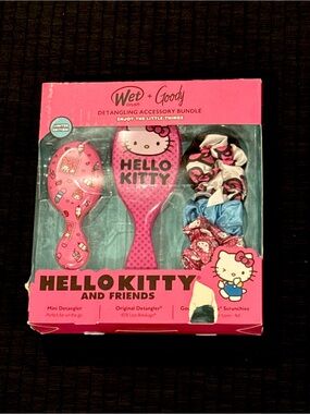 NIB Wet Brush + Goody Hello Kitty Pink Detangler Brush & Scrunchie Set